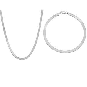 Sterling Silver Herringbone Chain Necklace Bracelet (2 Piece Set) Chic 3.5mm NWT
